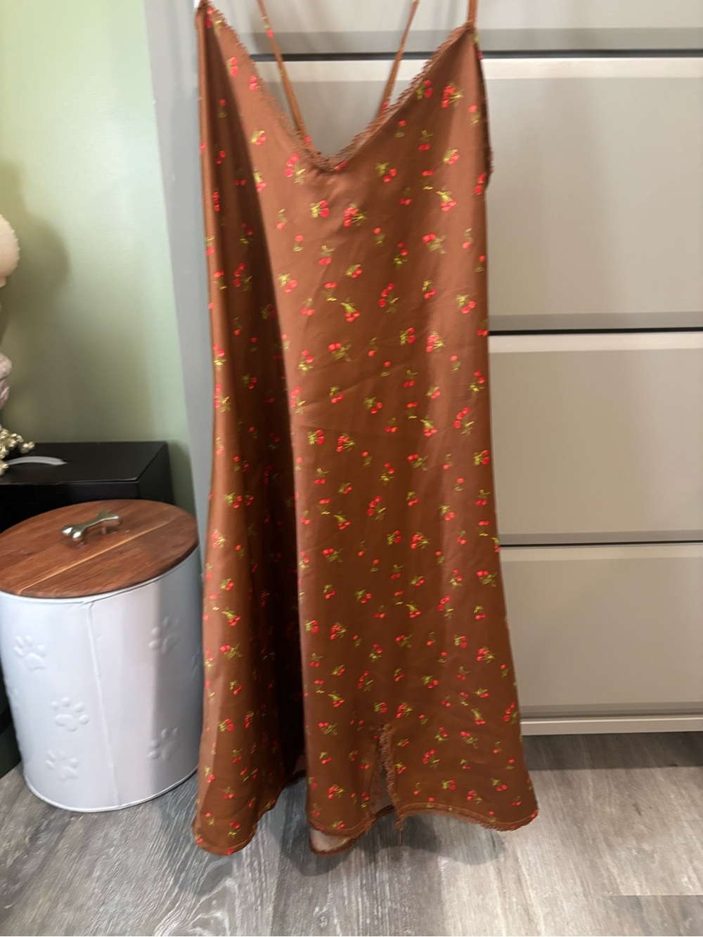 wild fable Brown Slip Dress with Red Cherry Print